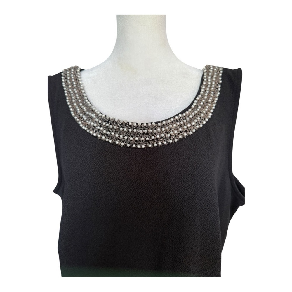 Maya Brooke Black Sleeveless Dress with Pearl Embellished Crewneck 16W Plus - Picture 3 of 7